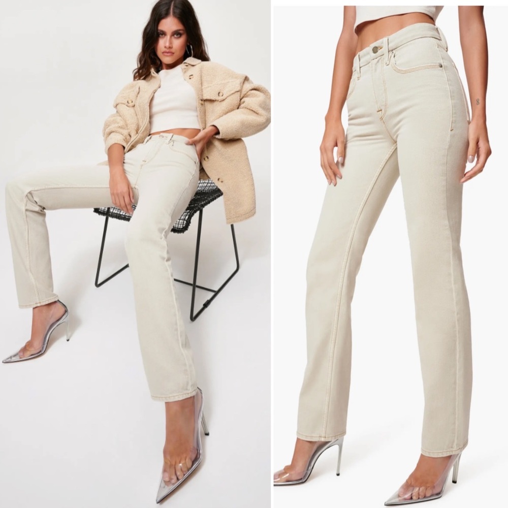 GOOD AMERICAN Good '90s Icon Straight Leg Jeans Bone Cream Stretch Size 29 NEW